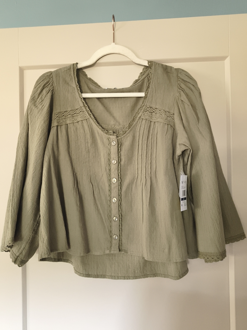 Jessica Simpson Deep Lichen Green Lace Trim Top - XS